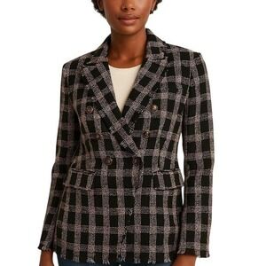FATE Tweed Check‎ Double Breasted Blazer Black Light Pink Old Money Core